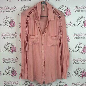 Warehouse one long sleeve corset Pink Button-Down Shirt with Sleeve Details